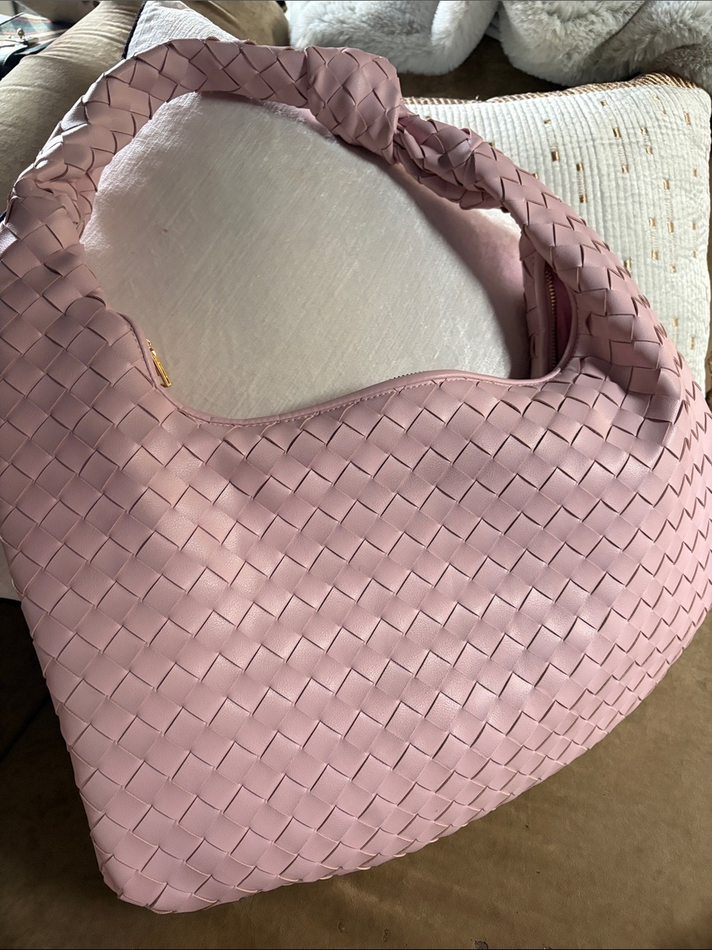 Melie Bianco Blush Pink Woven Hobo Bag